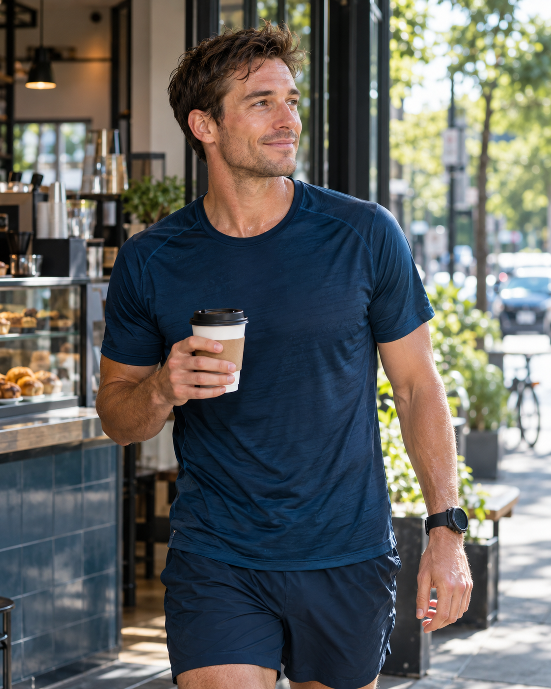 Morning coffee at a café