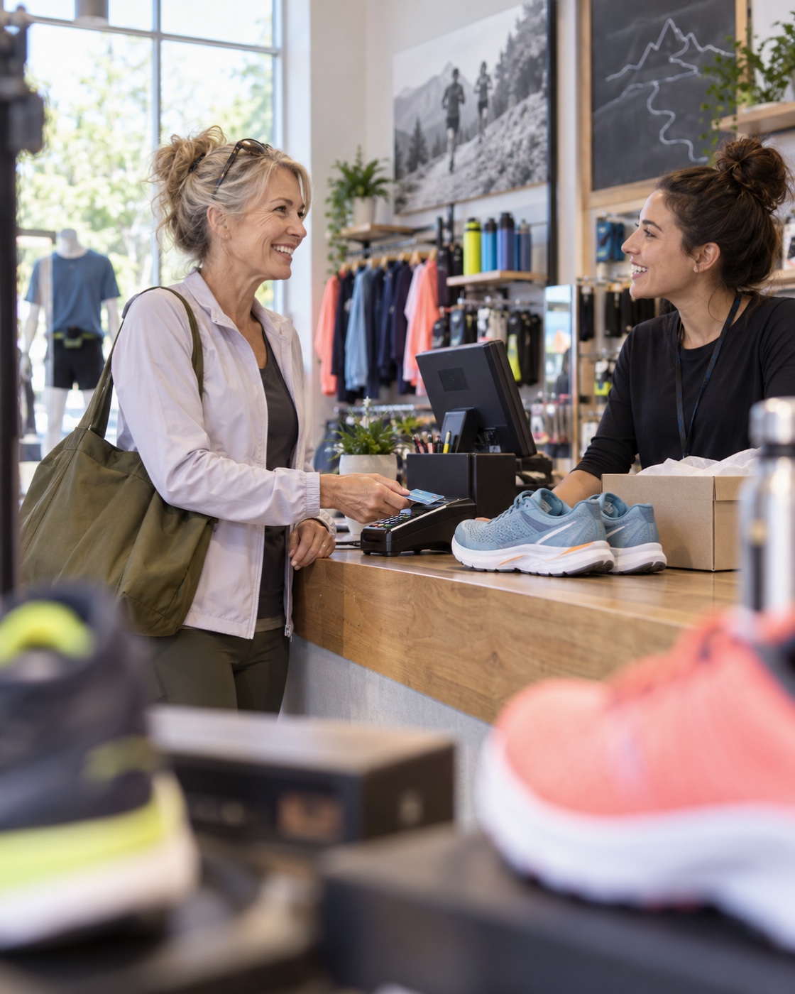 Customer buying running shoes