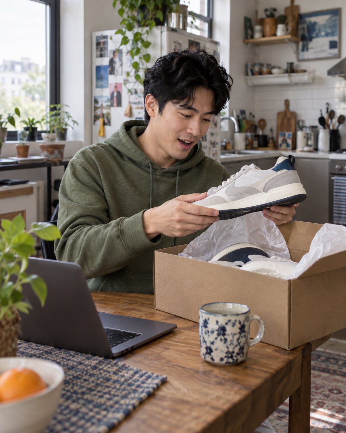 Customer opening a new pair of sneakers