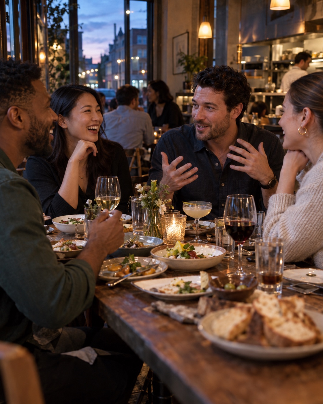 Friends sharing small plates after work
