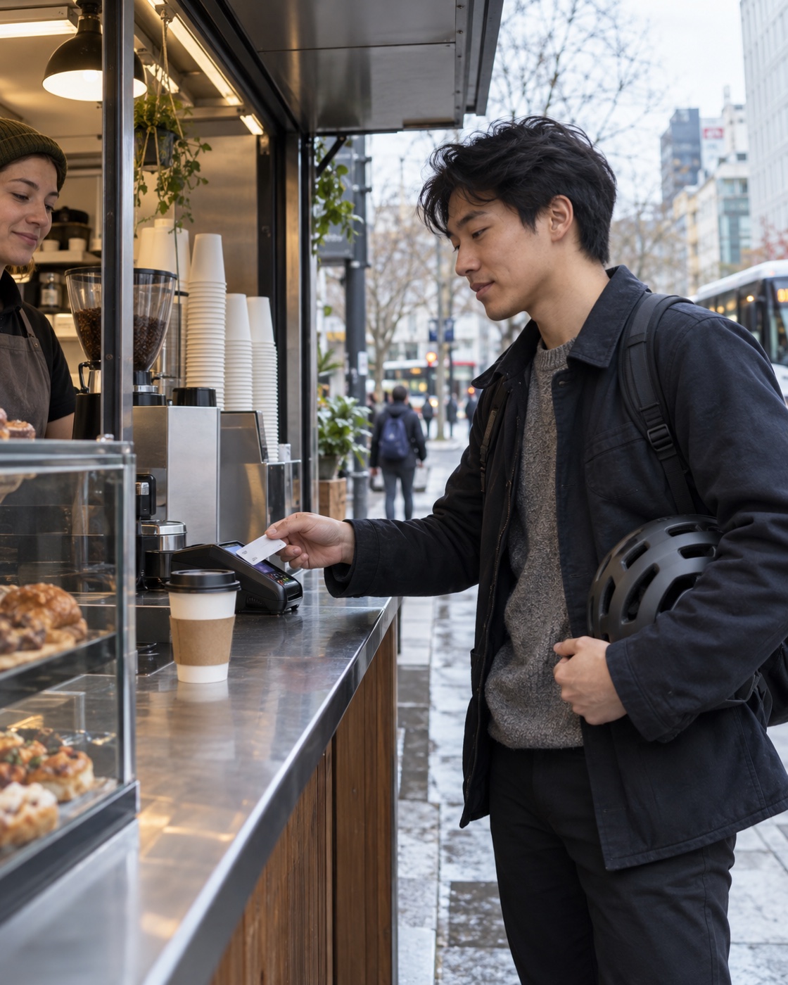 Customer paying for a morning coffee