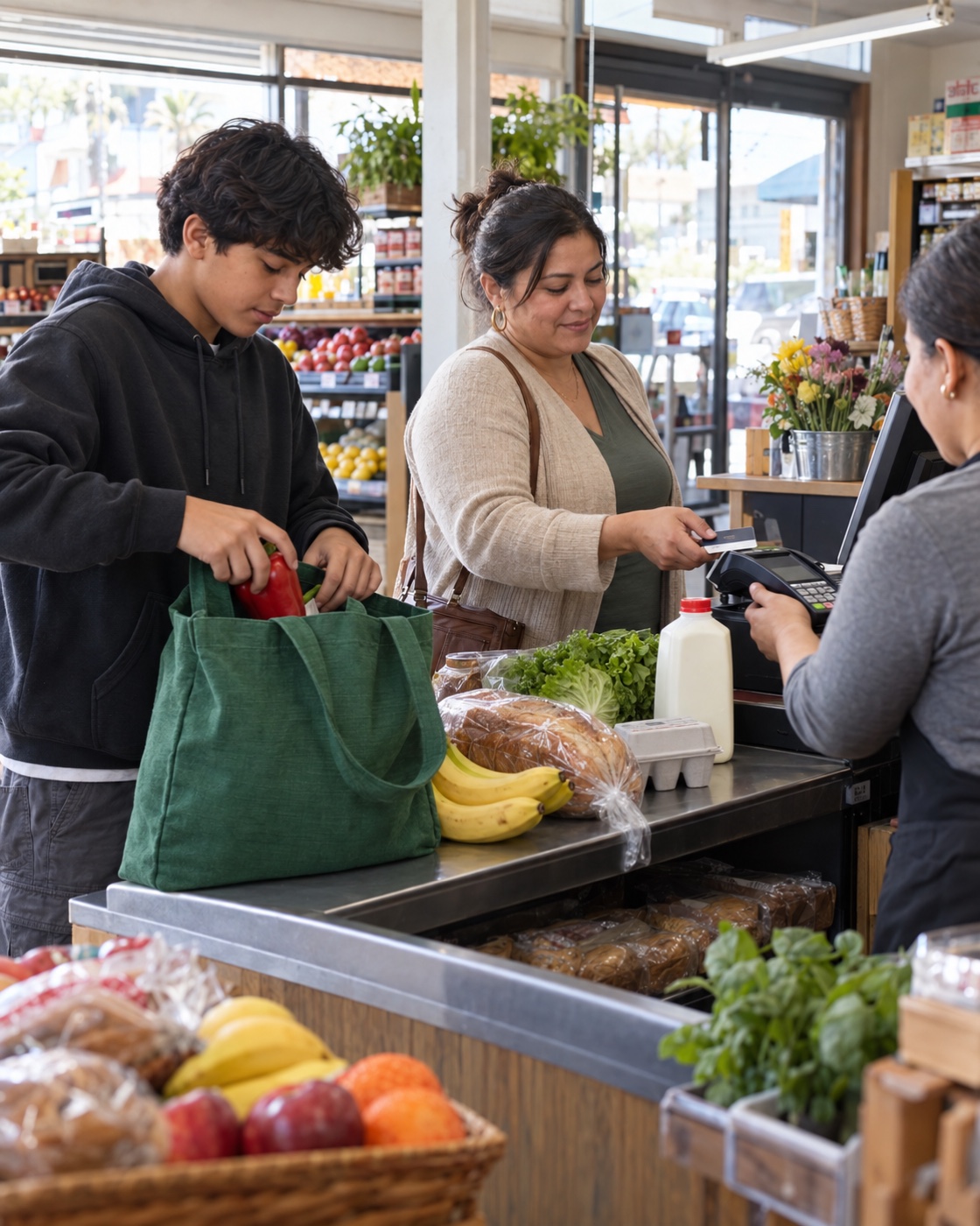 Family paying for everyday groceries