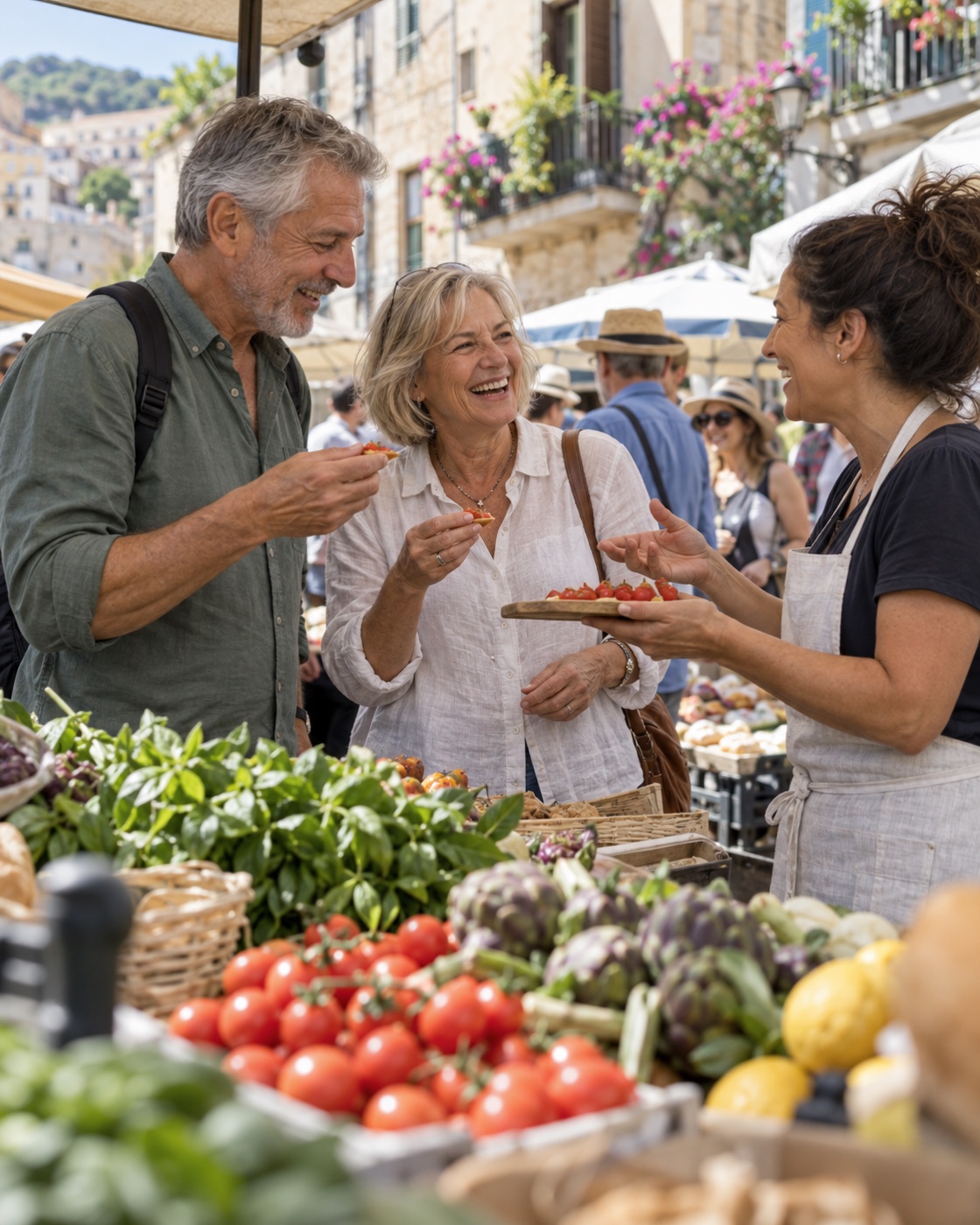 Travelers enjoying a local market experience