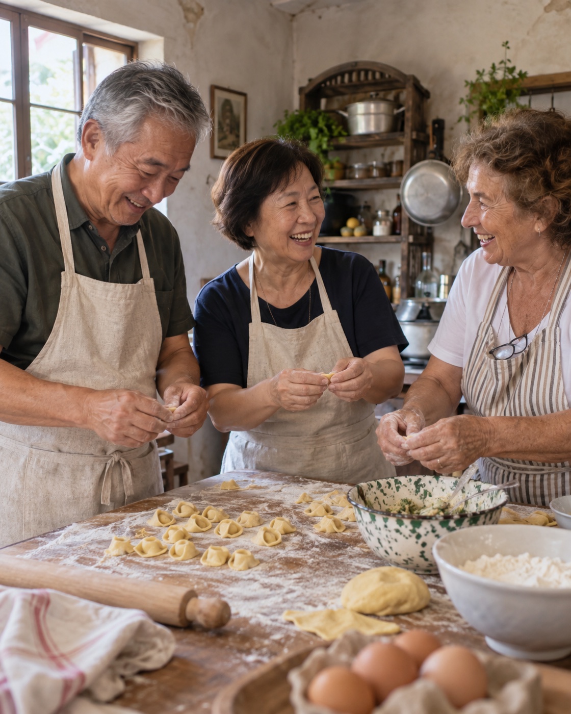 Travelers taking part in a local cooking experience